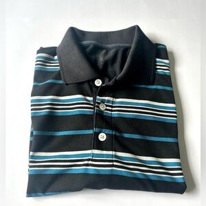 5/$25 Reebok Black and Blue Striped Polo Golf Shirt